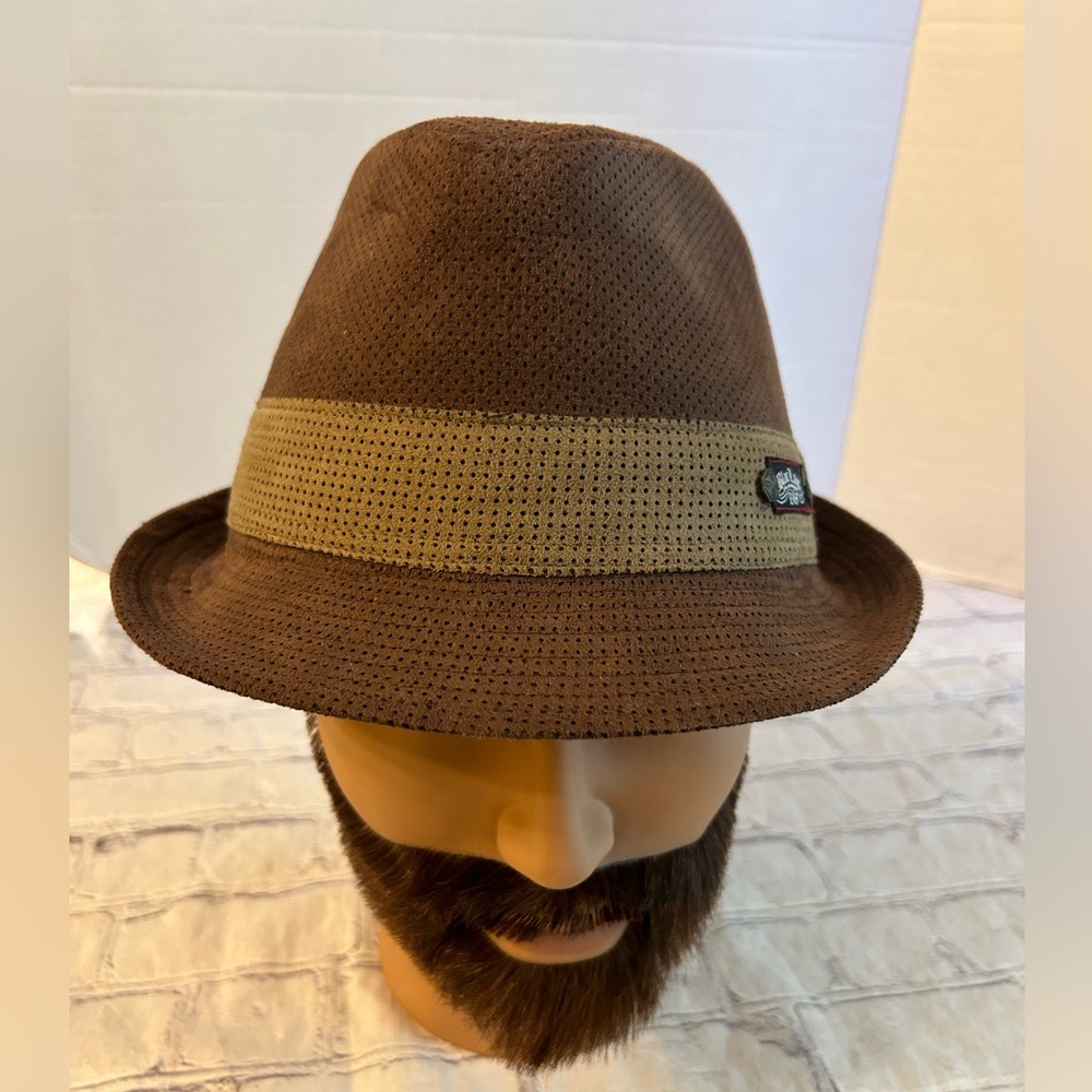 BLAC LABEL BROWN/TAN MENS FEDORA HAT PERFORATED DETAILS SIZE M/L